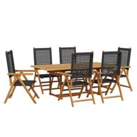 7-delige Tuinset poly rattan en massief hout zwart - thumbnail