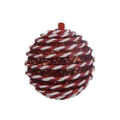 Kerstbal foam swirl 8 cm rood / wit - thumbnail