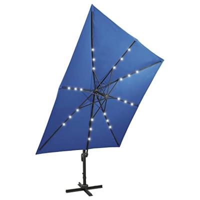VidaXL Zweefparasol met paal en led-verlichting 300 cm azuurblauw