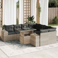 9-delige Loungeset met kussens poly rattan lichtgrijs - thumbnail