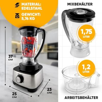 Profi Cook PC-KM 1063 Foodprocessor 1200 W Zwart, Zilver