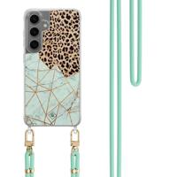 Samsung Galaxy S24 hoesje met mint koord - Luipaard marmer mint - thumbnail