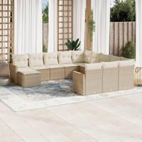 12-delige Loungeset met kussens poly rattan beige - thumbnail