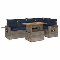 6-delige Loungeset met kussens poly rattan grijs - thumbnail
