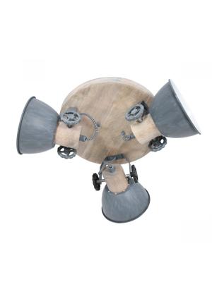 Steinhauer Industriële plafondlampGearwood 3-lichts vintage grijs met hout - 3063GR