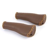 Velo ergo leather handlebar grips, 135/135mm, dark brown - thumbnail