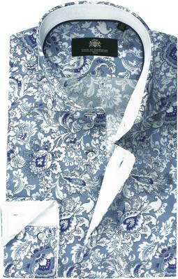 Circle of Gentlemen Overhemd Davey Blauwe Print Bloemen Slim Fit