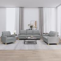 3-delige Loungeset met kussens stof lichtgrijs - thumbnail