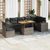7-delige Loungeset met kussens poly rattan grijs - thumbnail