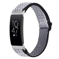 By Qubix - Compatible met Fitbit Inspire 2 Elastische solo loop nylon bandje - Zwart/wit - Compatible fitbit bandje - thumbnail