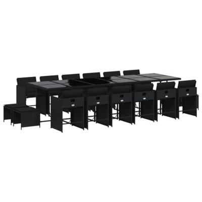 17-delige Tuinset met kussens poly rattan zwart
