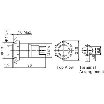 TRU COMPONENTS 701981 LAS2GQH-11Z/N/P Vandalismebestendige drukschakelaar 250 V/AC 3 A 1x aan/aan Continu 1 stuk(s)