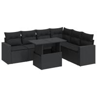 7-delige Loungeset met kussens poly rattan zwart - thumbnail