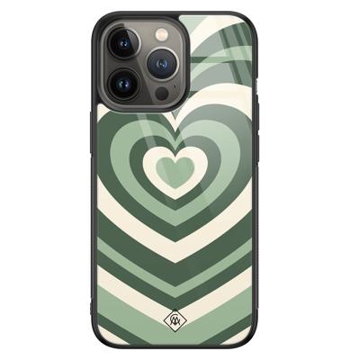 iPhone 13 Pro glazen hardcase - Hart swirl groen iPhone 13 Pro glazen hardcase - Hart swirl groen