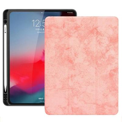 Horizontale Flip leergeval geval met pen sleuf drie-opvouwbare houder & Wake-up/slaapfunctie voor iPad Pro 12 9 (2018) (roze)