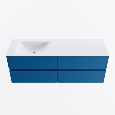 MONDIAZ VICA 140cm badmeubel onderkast Jeans 4 lades. Wastafel CLOUD links zonder kraangat, kleur Talc.