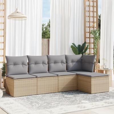6-delige Loungeset met kussens poly rattan beige - thumbnail