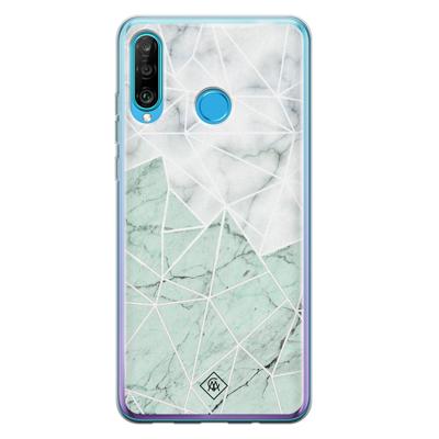 Huawei P30 Lite siliconen telefoonhoesje - Marmer mint mix Huawei P30 Lite siliconen telefoonhoesje - Marmer mint mix