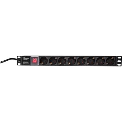 LogiLink PDU8C01 19 inch Stekkerdoos voor patchkast 1 HE Geaarde contactdoos Met schakelaar Zwart