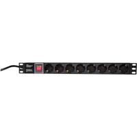 LogiLink PDU8C01 19 inch Stekkerdoos voor patchkast 1 HE Geaarde contactdoos Met schakelaar Zwart - thumbnail