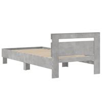 Bedframe met hoofdbord bewerkt hout betongrijs 75x190 cm - thumbnail