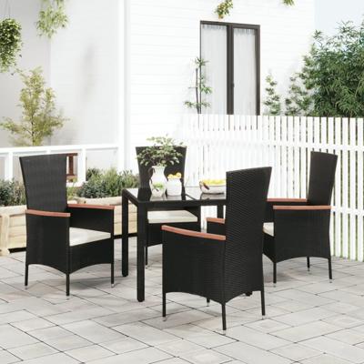 Tuinstoelen 4 st met kussens poly rattan zwart Tuinstoelen 4 st met kussens poly rattan zwart