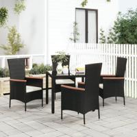 Tuinstoelen 4 st met kussens poly rattan zwart - thumbnail
