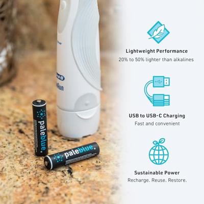 Pale Blue Li-Ion Rechargeabl AAA Battery 4 pack of AAA with 4x1 charging cable