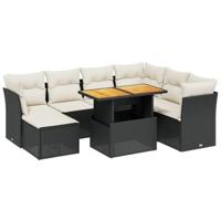 8-delige Loungeset met kussens poly rattan zwart - thumbnail