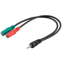 Goobay 50467 Adapter voor hoofdtelefoon, 1 x 3,5 mm AUX 4-polig naar 2 x 3,5 mm AUX 3-polig, zwart, 0,3 m kabellengte - thumbnail