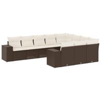 10-delige Loungeset met kussens poly rattan bruin - thumbnail