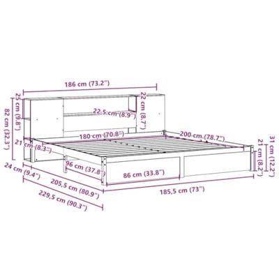 Bed met boekenkast zonder matras grenenhout wit 180x200 cm