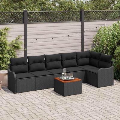 Tuinbankenset met kussen 7 pcs Zwart poly rattan