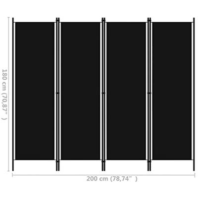 VidaXL Kamerscherm met 4 panelen 200x180 cm zwart VidaXL Kamerscherm met 4 panelen 200x180 cm zwart