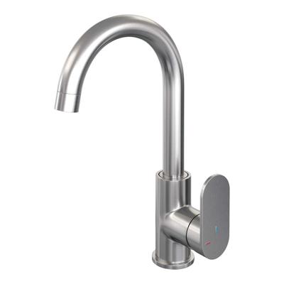 Wastafelmengkraan Brauer Brushed Edition Coldstart Opbouw Hoog Gebogen Platte Hendel Geborsteld RVS PVD Wastafelmengkraan Brauer Brushed Edition Coldstart Opbouw Hoog Gebogen Platte Hendel Geborsteld RVS PVD