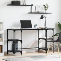 Bureau met plank Zwart Eiken 140 x 50 x 75 cm Bewerkt hout - thumbnail