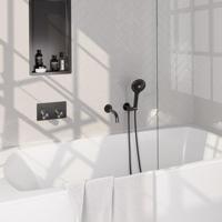 Brauer Stripe thermostatische inbouw badkraan met drukknoppen SET 04 met uitloop en 3-standen handdouche en doucheslang en wandaansluitbocht gunmetal geborsteld PVD - thumbnail