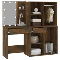 Kaptafel met kastjes en LED's bewerkt hout gerookt eikenkleurig - thumbnail