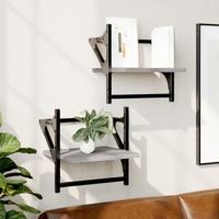 Wandschappen met stangen 2 st 30x25x30 cm grijs sonoma eiken - thumbnail