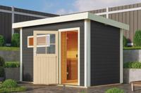 Karibu | Skrollan 1 Buitensauna Terragrijs | Klassieke Deur | Kachel 9 kW Externe Bediening - thumbnail