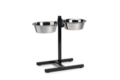Standaard met 2 rvs 25 cm hondenvoerbakken zwart Standaard met 2 rvs 25 cm hondenvoerbakken zwart