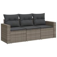 3-delige Loungeset met kussens poly rattan grijs - thumbnail