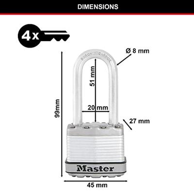 Masterlock 3 Hangsloten, Excell, 45mm, O8mm - M1EURTRILH M1EURTRILH - thumbnail