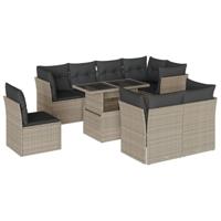 9-delige Loungeset met kussens poly rattan lichtgrijs - thumbnail