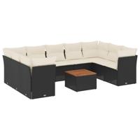 10-delige Loungeset met kussens poly rattan zwart - thumbnail
