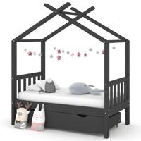 Kinderbedframe met lade grenenhout donkergrijs 70x140 cm - thumbnail