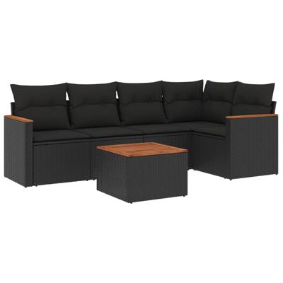 5-delige Loungeset met kussens poly rattan zwart