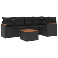 5-delige Loungeset met kussens poly rattan zwart - thumbnail