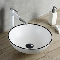 Opbouw Waskom BWS Raja 40 cm Glanzend Wit met Zwarte Lijn - thumbnail