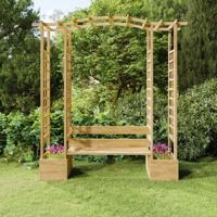Pergola met bank en plantenbakken geïmpregneerd grenenhout - thumbnail